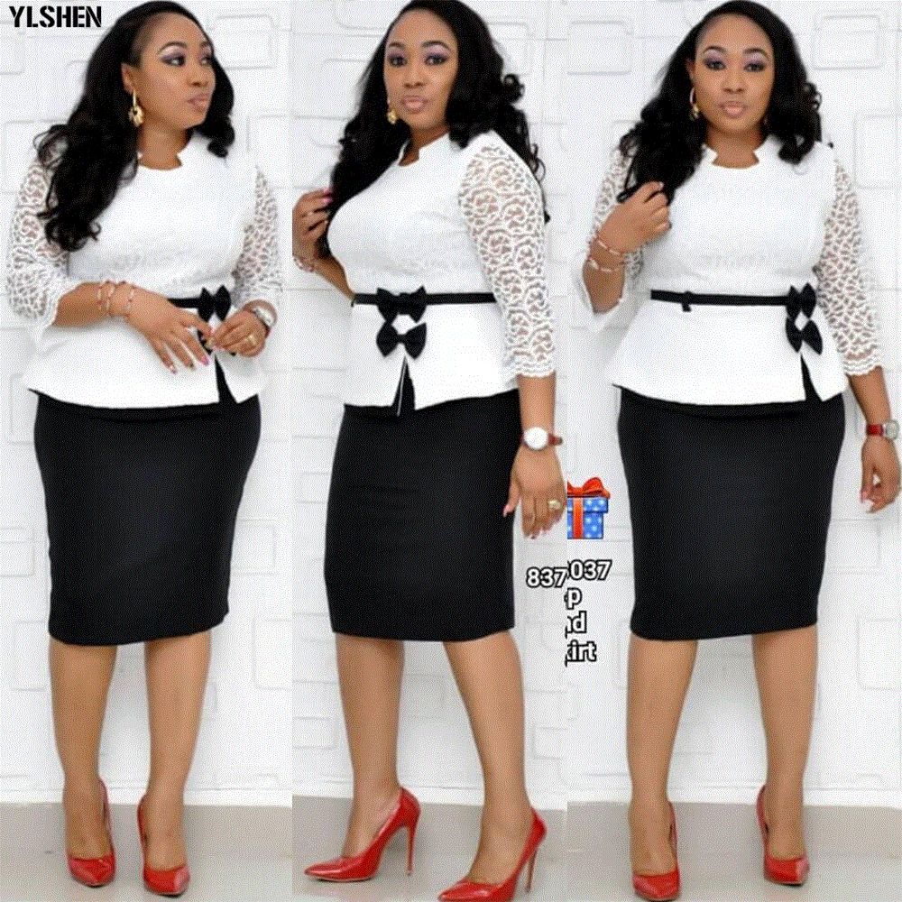 2021 High quality African Dresses for Women Fake two Piece Set Print Lace Skirt Dress Autumn Ladies African Clothes