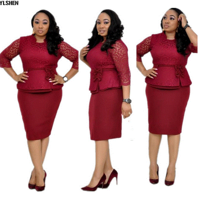 2021 High quality African Dresses for Women Fake two Piece Set Print Lace Skirt Dress Autumn Ladies African Clothes