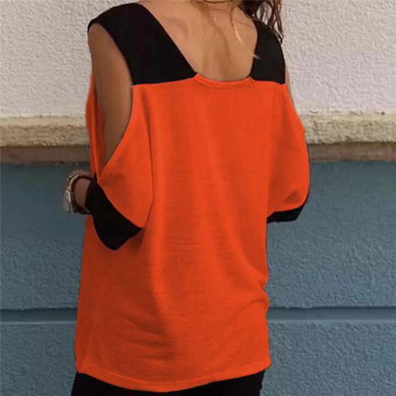 2021 High quality Women Cold Shoulder Summer Blouse Sexy V Neck Top Casual Patchwork Off Shoulder Shirt Tops Plus Size