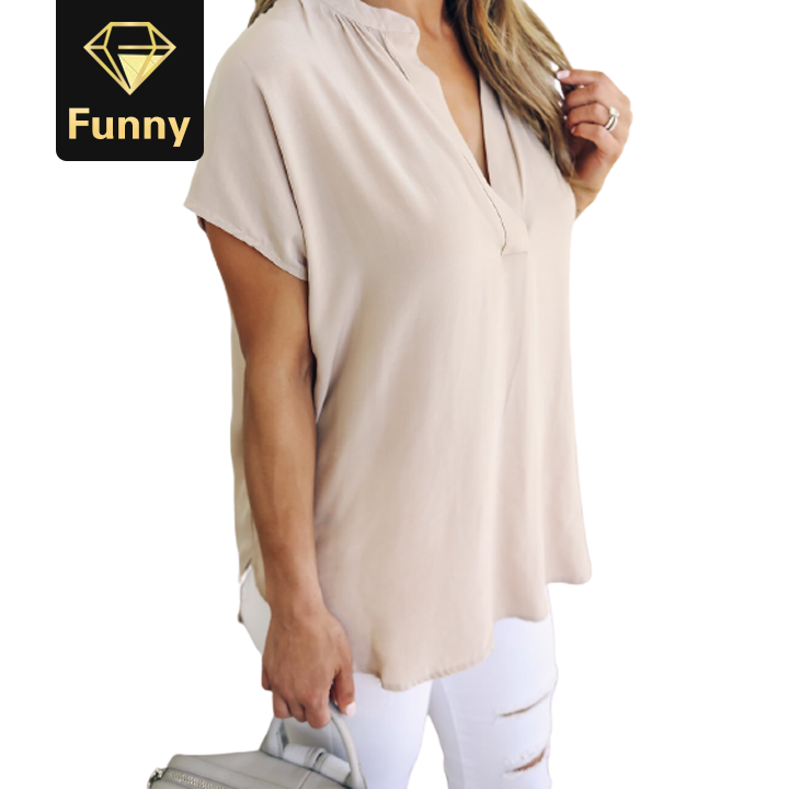 2021 High quality Blouse Women Ladies Summer Chiffon V-Neck Solid Short Sleeve Casual Shirt Tops