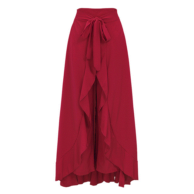 2021 High quality Women Chiffon Ruffles Skirts High Waist Drawstring Sashes Fashion Elegant Vintage Skirts