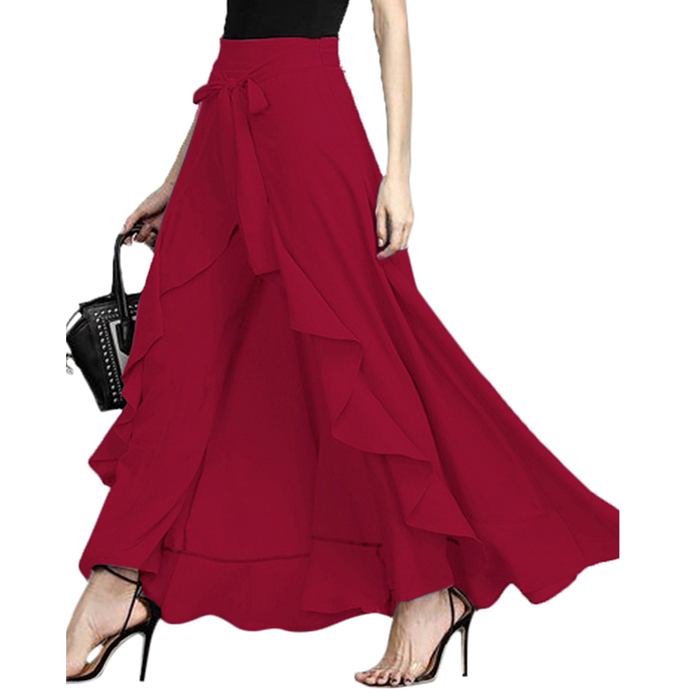 2021 High quality Women Chiffon Ruffles Skirts High Waist Drawstring Sashes Fashion Elegant Vintage Skirts