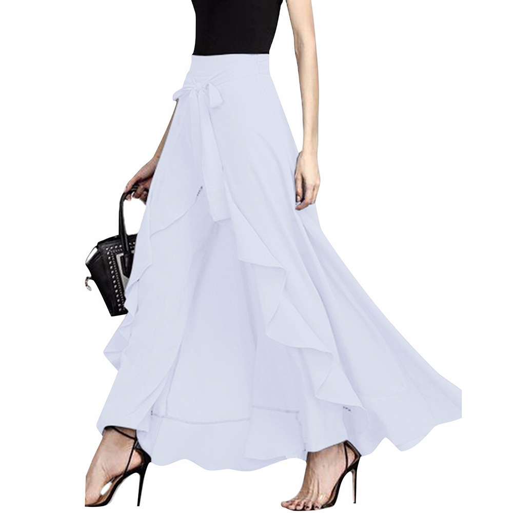 2021 High quality Women Chiffon Ruffles Skirts High Waist Drawstring Sashes Fashion Elegant Vintage Skirts