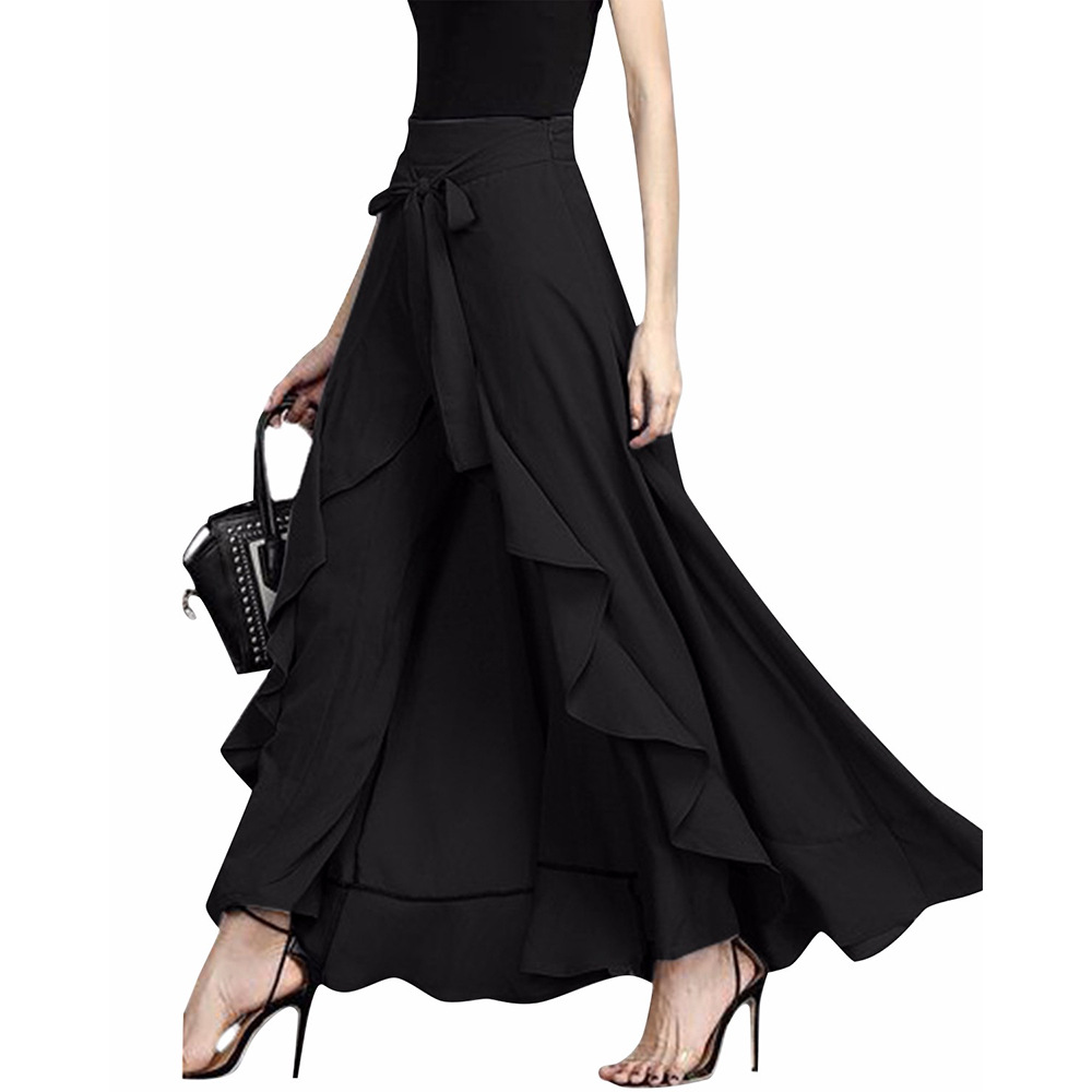 2021 High quality Women Chiffon Ruffles Skirts High Waist Drawstring Sashes Fashion Elegant Vintage Skirts