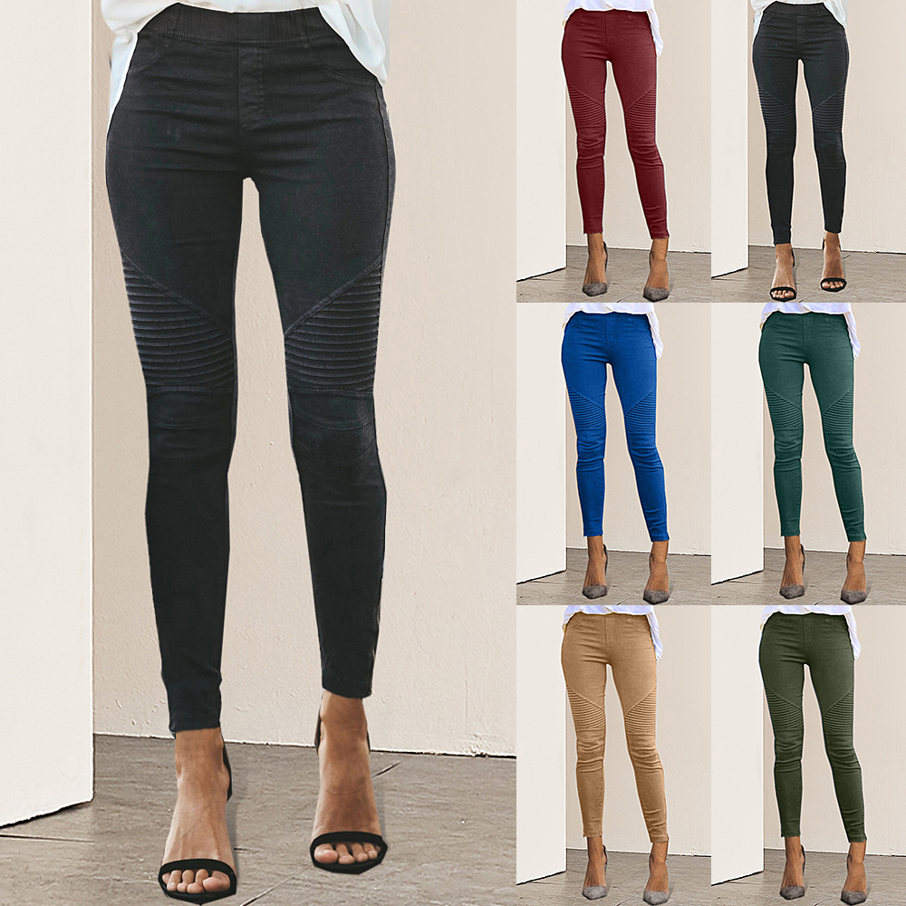 2021 High quality Women Legging Blue Striped Print Trousers Women  Slim Fitness Legging Elastic Trousers