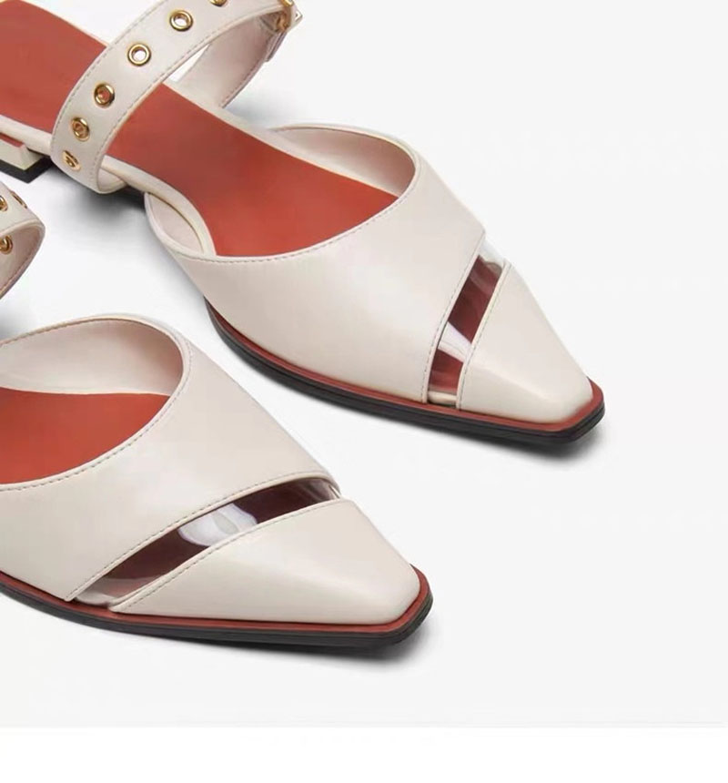 2021 High quality Ladies Metal Square Toe buckle Flat Sandals Women Outdoor Slip On Sandals