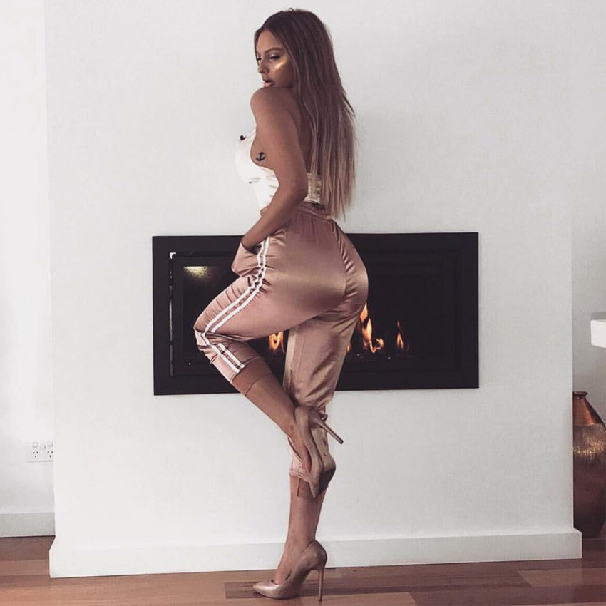 2021 High quality Women Zipper Side Stripe Tops Drawstring Calf Length Pants Workout suits