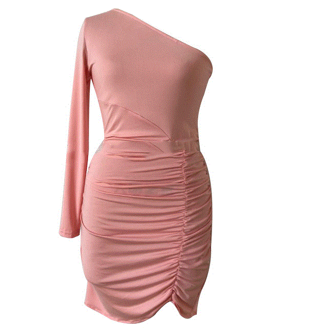2021 High quality Women One Shoulder Dress Long Sleeve Bodycon Sexy Evening Party Club Short Dress