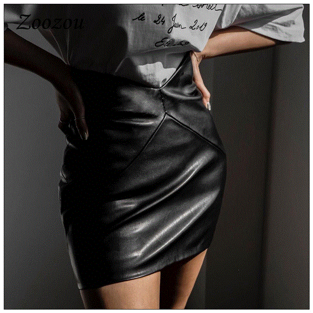2021 High quality High Waist Skinny PU Leather Women Skirt Bag Hip Faux Leather Short Skirt Black Elegant Skirt