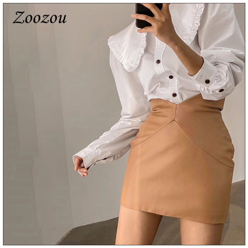 2021 High quality High Waist Skinny PU Leather Women Skirt Bag Hip Faux Leather Short Skirt Black Elegant Skirt