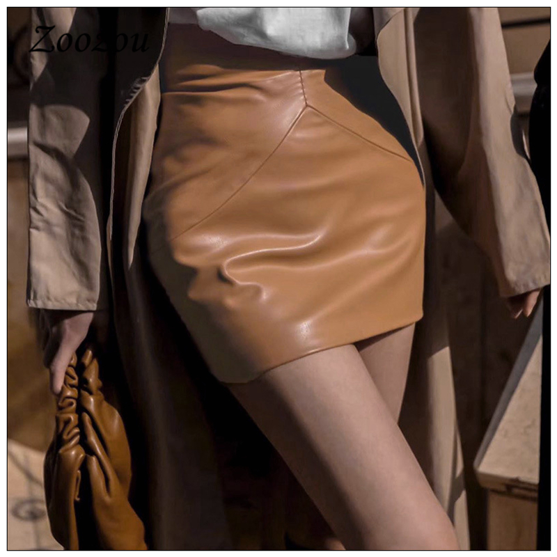 2021 High quality High Waist Skinny PU Leather Women Skirt Bag Hip Faux Leather Short Skirt Black Elegant Skirt