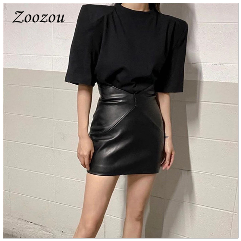 2021 High quality High Waist Skinny PU Leather Women Skirt Bag Hip Faux Leather Short Skirt Black Elegant Skirt