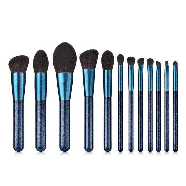2021 High quality 12Pcs Makeup Brushes Dark Blue With Fine Flashing Handle Powder Eyeshadow Foundation Makeup Tools