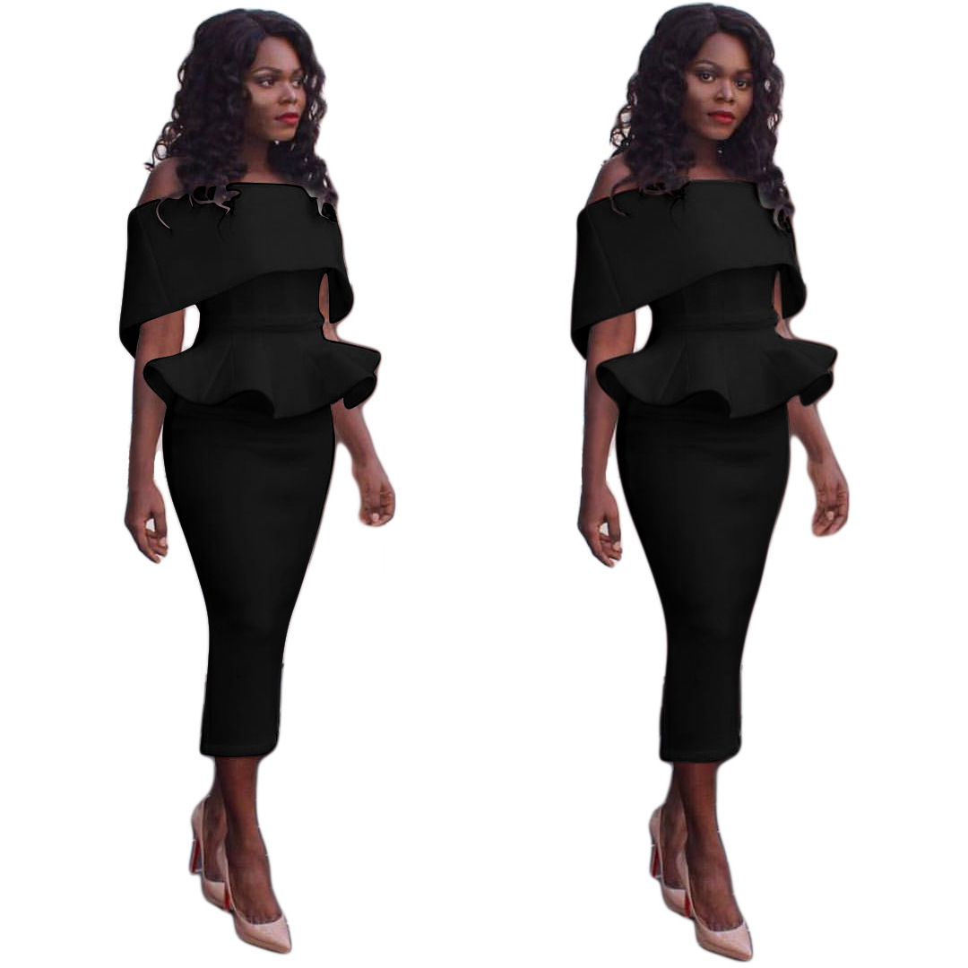 2021 High quality Women Office Dress Slash Neck Off the Shoulder Peplum Midi Dress