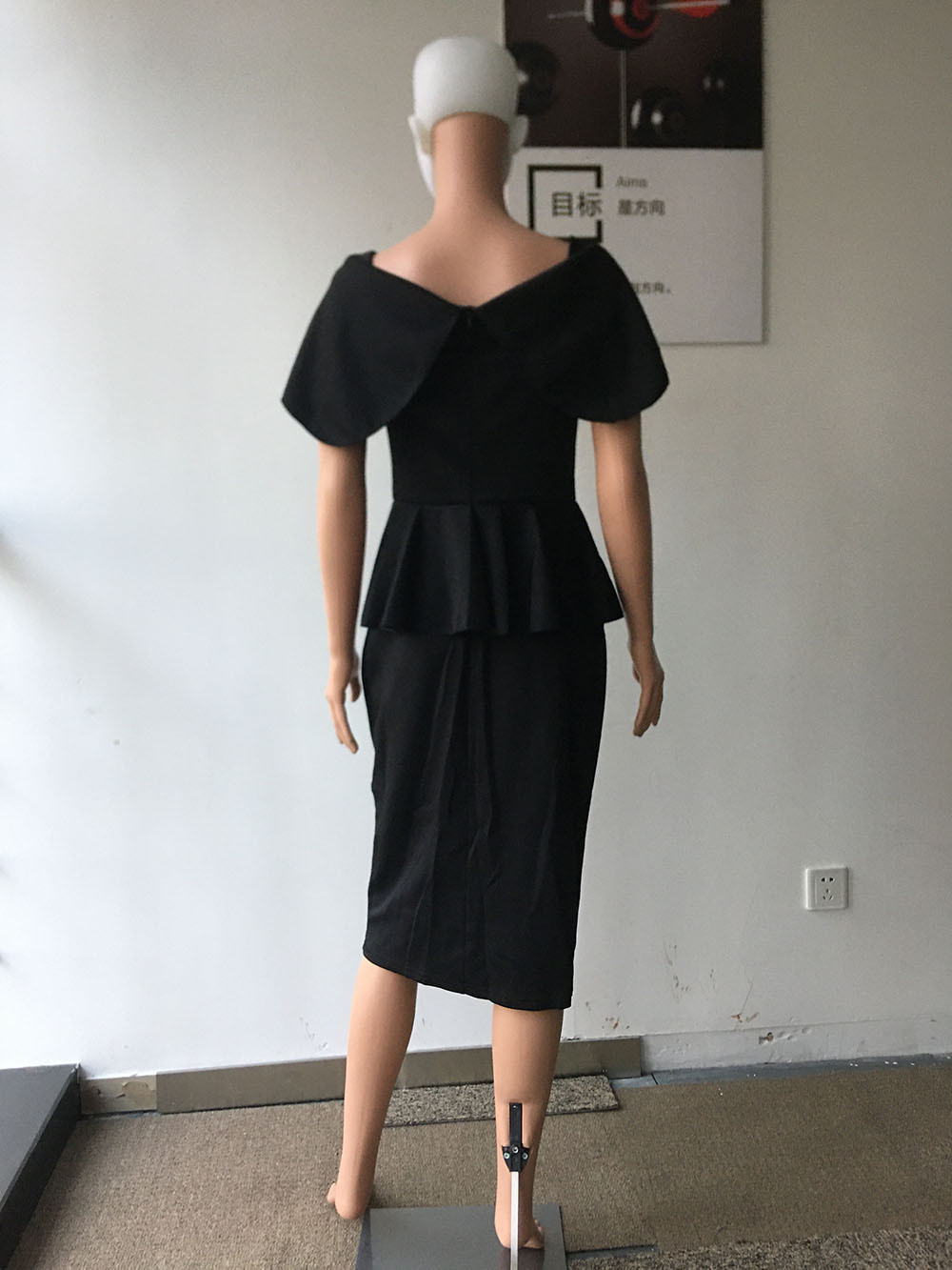 2021 High quality Women Office Dress Slash Neck Off the Shoulder Peplum Midi Dress