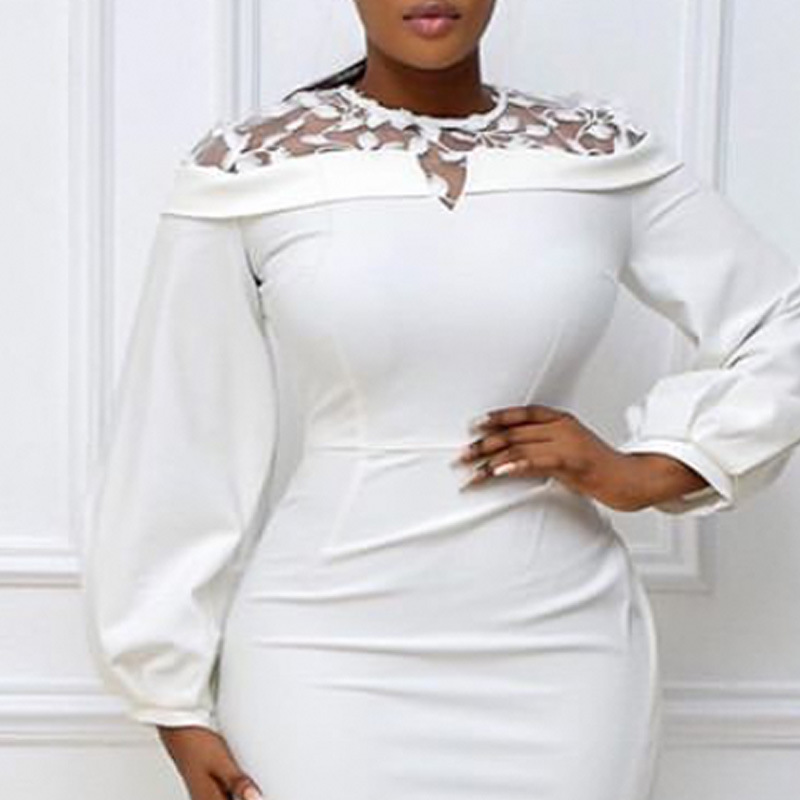 2021 High quality Women Dresses Long Lantern Sleeve Slim Office Ladies Classy Dresses