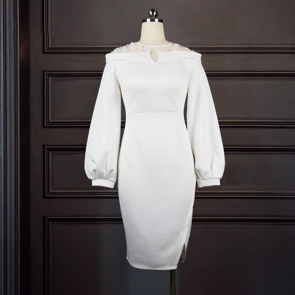 2021 High quality Women Dresses Long Lantern Sleeve Slim Office Ladies Classy Dresses