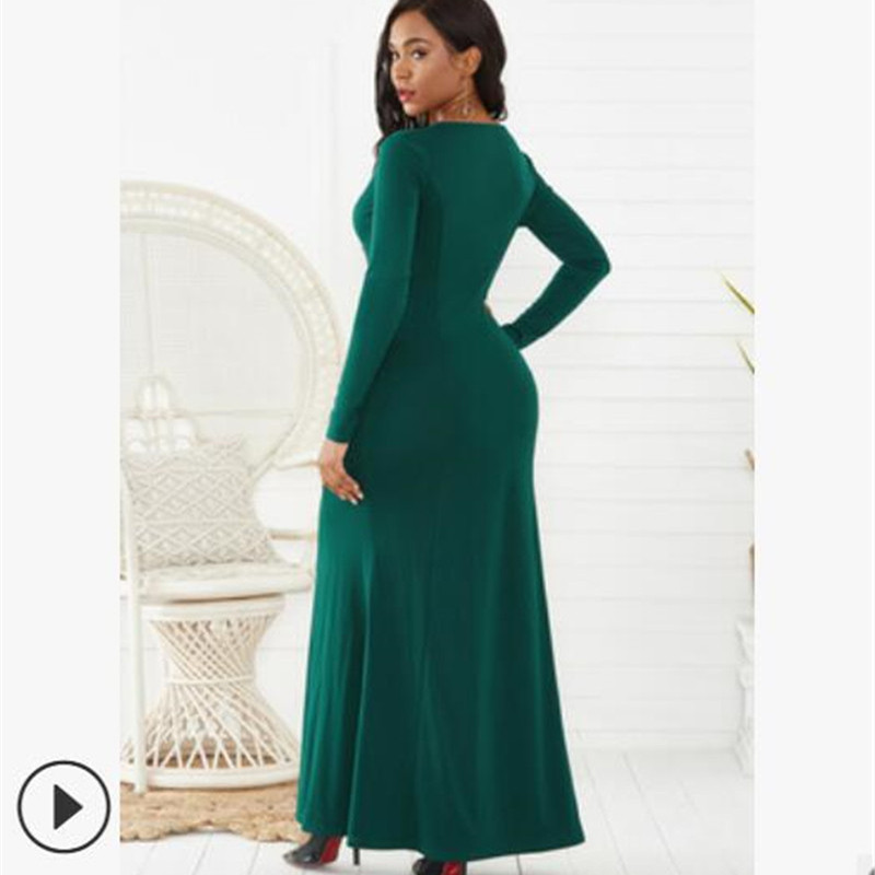 2021 High quality Women Sexy V-neck Fashion Women Maxi Dress Elegant Long Sleeve Button Sheath Slim Dress