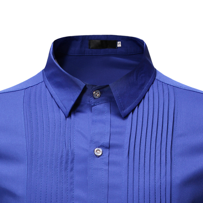 2021 High quality Mens Slim FIt Button Down Dress Shirts Wedding Tuxedo Shirt Men Long Sleeve Business Casual Shirt
