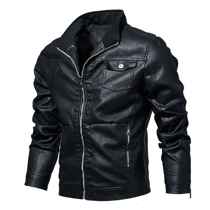 2021 High quality Mens PU Leather Jacket Stand Collar Motorcycle Solid Color Tops Zipper Leather Jackets