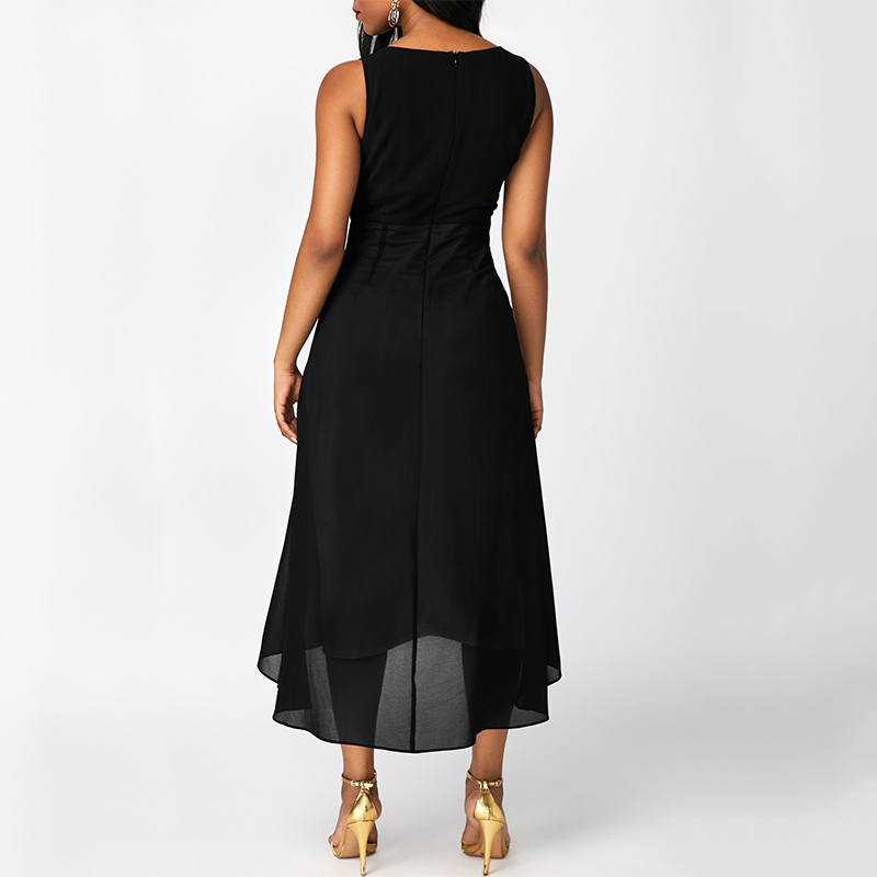 2021 High quality Summer Women Fashion Elegant Deep V-neck Sleeveless Chiffon Hight Waist Dress Slim Lady Casual Dress