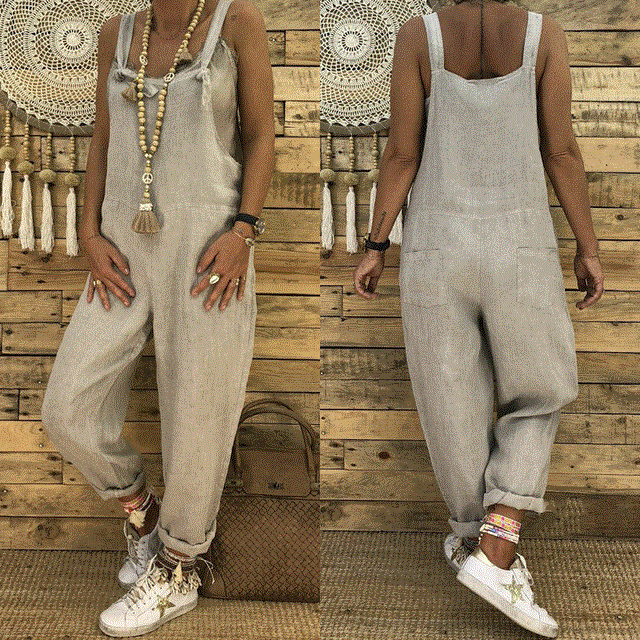 2021 High quality Women Ladies Fashion Casual Loose Linen Cotton Jumpsuit Dungarees Playsuit Trousers Overalls