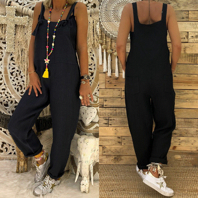 2021 High quality Women Ladies Fashion Casual Loose Linen Cotton Jumpsuit Dungarees Playsuit Trousers Overalls
