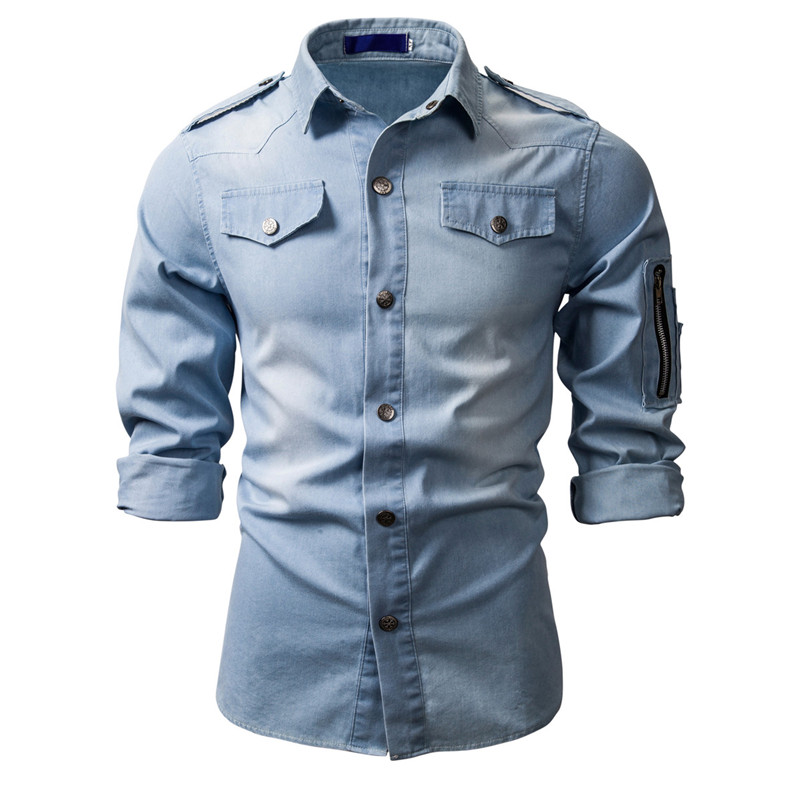 2021 High quality Men Denim Jeans Shirts Autumn Long Sleeved Shirts Casual Slim Retro Denim Tops