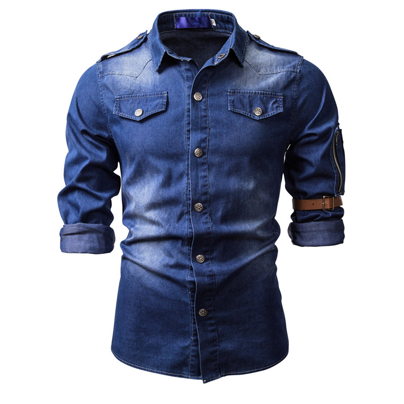 2021 High quality Men Denim Jeans Shirts Autumn Long Sleeved Shirts Casual Slim Retro Denim Tops