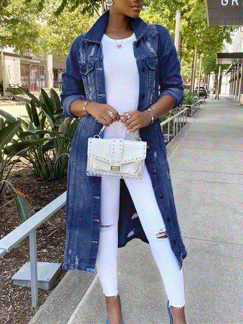2021 High quality Autumn Winter Women Sexy Ripped Denim Jackets Vintage Casual Long Sleeve Coats Streetwear Plus Size