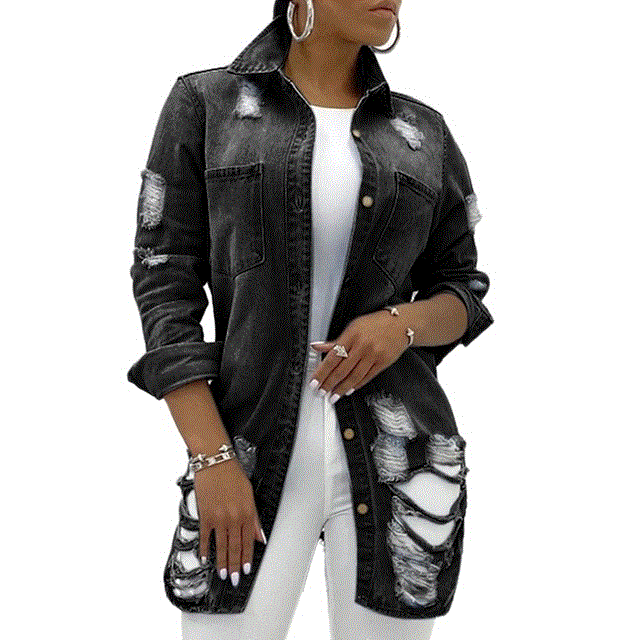 2021 High quality Women Turn-down Collar Jean Jacket Loose Casual Blue Fashionable Women Coats Female Denim Outwear