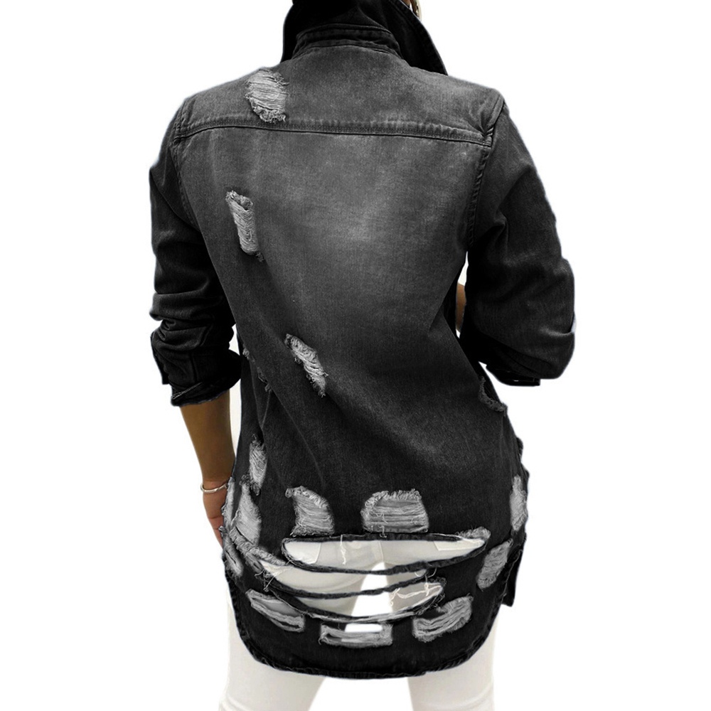 2021 High quality Women Turn-down Collar Jean Jacket Loose Casual Blue Fashionable Women Coats Female Denim Outwear