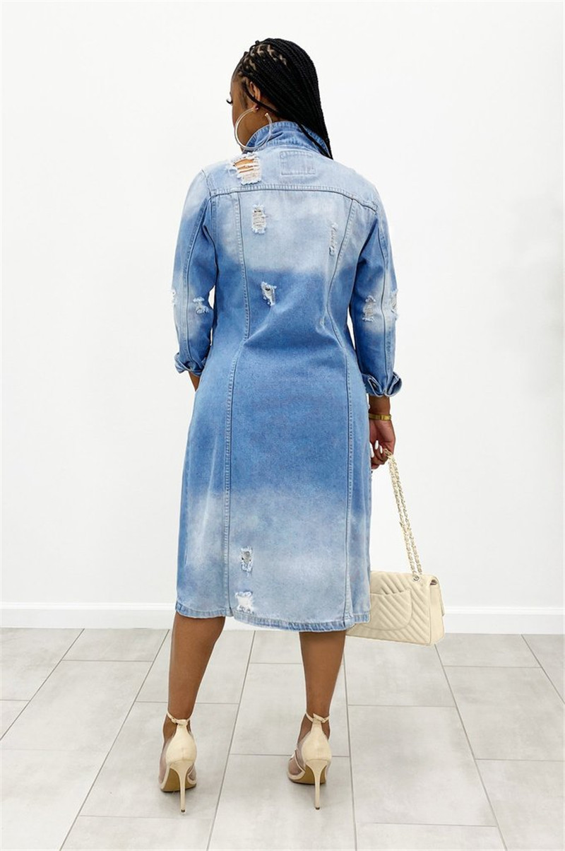 2021 High quality Autumn Winter Women Sexy Ripped Denim Jackets Vintage Casual Long Sleeve Coats Streetwear Plus Size