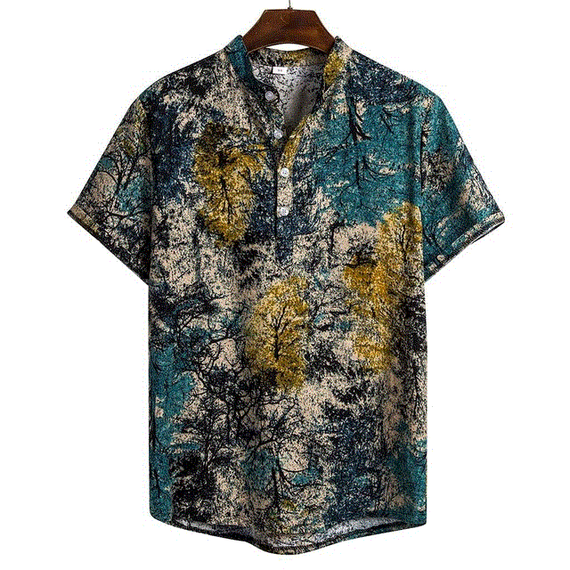 2021 High quality Men Sexy Ethnic Short Sleeve Casual Cotton Linen Printing Hawaiian Summer Shirts Oversized Clothing
