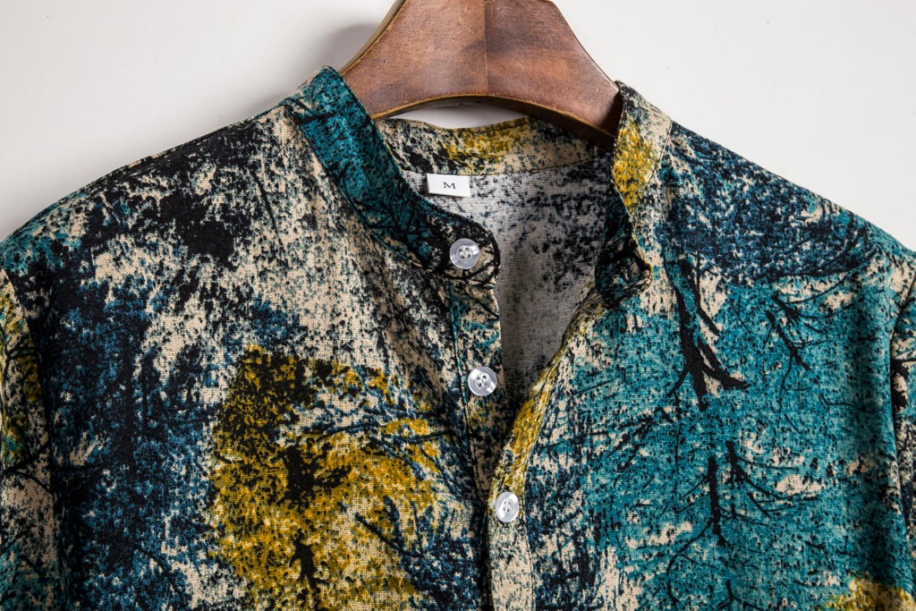 2021 High quality Men Sexy Ethnic Short Sleeve Casual Cotton Linen Printing Hawaiian Summer Shirts Oversized Clothing