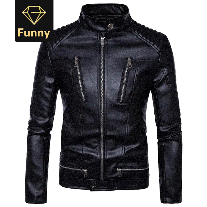 Mens Casual Leather Jackets Men Motorcycle Biker Zipper Pocket PU Leather Jacket Men Bomber Jackets
