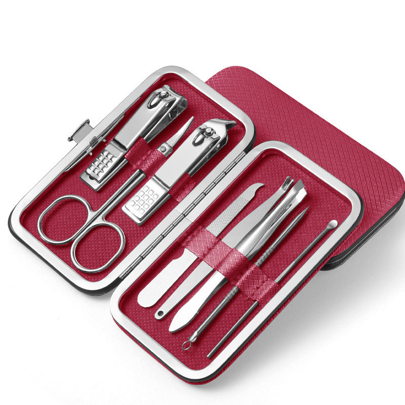 8Pcs/Set Multifunction Nail Clippers Set Stainless Steel Pedicure Scissor Tweezer Kit Nail Art Tools 8 in 1 Stainless Steel with Portable Travel Case