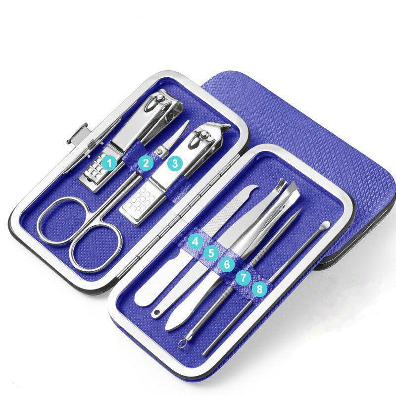 8Pcs/Set Multifunction Nail Clippers Set Stainless Steel Pedicure Scissor Tweezer Kit Nail Art Tools 8 in 1 Stainless Steel with Portable Travel Case