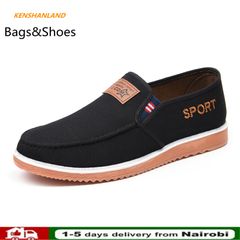 Men's Canvas Loafers Handmade Breathable Oxford Sole Slip-On Flats Comfortable Men's Shoes Black 40