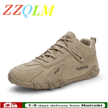 ZZQLM 2026 New Fashion Sneakers Comfortable Low Top Casual Men's Shoes Non Slip Hiking Shoes Khaki Black