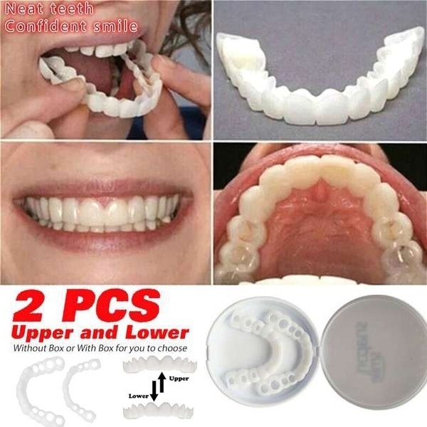 2Pcs Teeth Veneers Upper Und Lower Braces Reusable Snaps Perfect Smiley Whitening Dentures