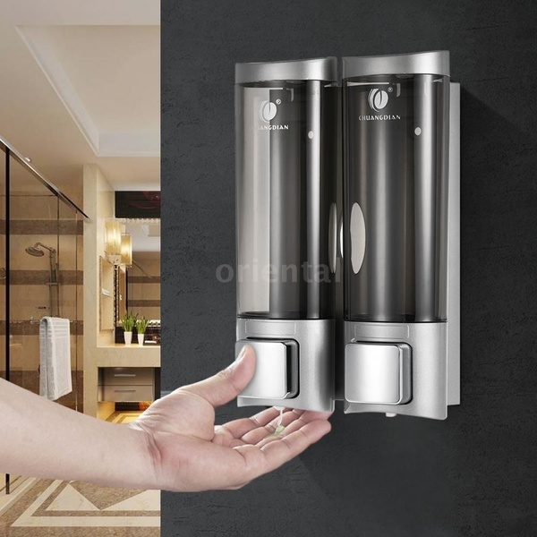 CHUANGDIAN Manual Soap Dispenser Wall Mount Double Liquid Dispenser Hand Cleanser Washroom Lotion