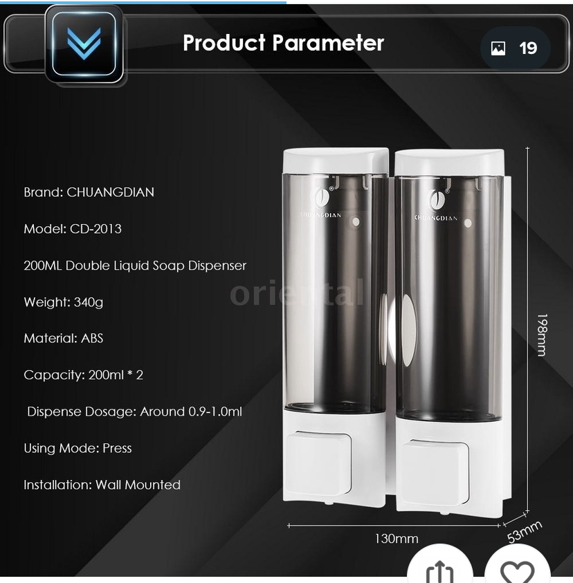 CHUANGDIAN Manual Soap Dispenser Wall Mount Double Liquid Dispenser Hand Cleanser Washroom Lotion