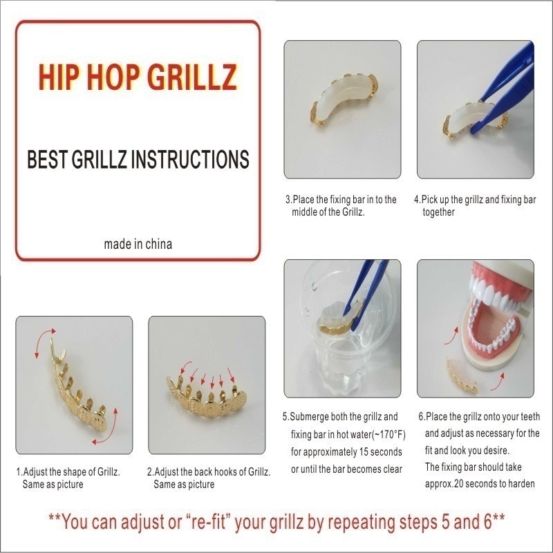 New Hip Hop Teeth Grillz Set Top/Bottom Mouth Teeth Grills Fashion Removable Dental Grills Jewelry