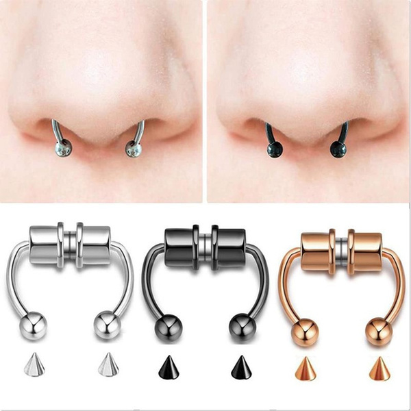 Magnetic Horseshoe Nose Rings 316L Stainless Steel Faux Septum Rings Fake Clip on Nose Hoop Rings