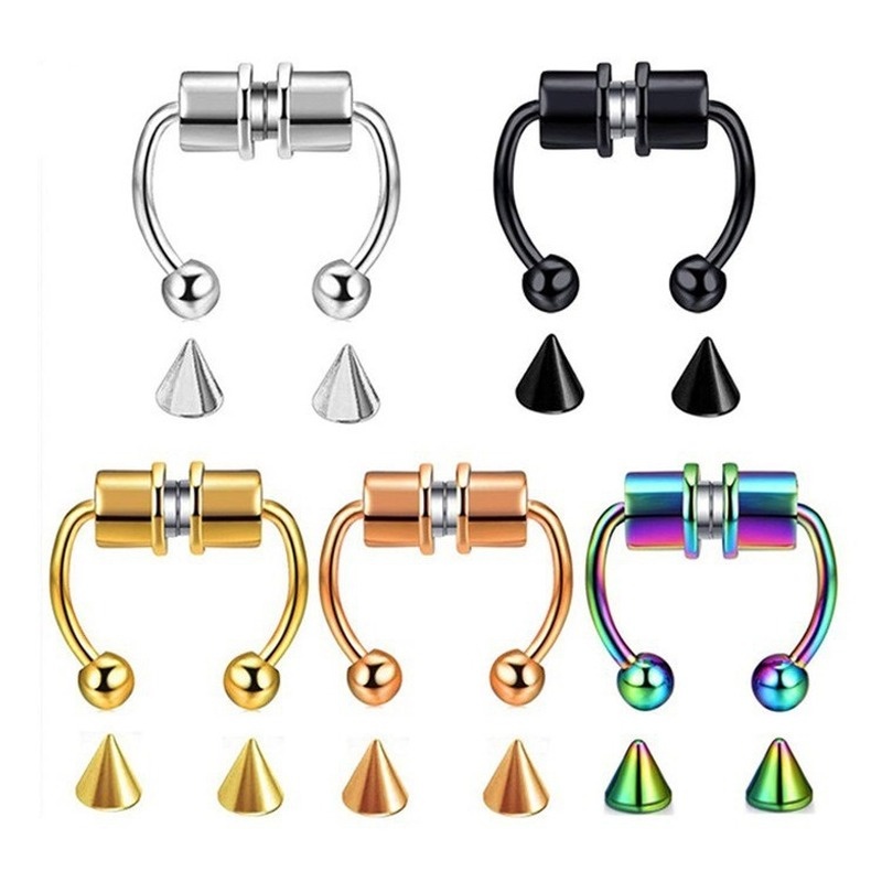 Magnetic Horseshoe Nose Rings 316L Stainless Steel Faux Septum Rings Fake Clip on Nose Hoop Rings