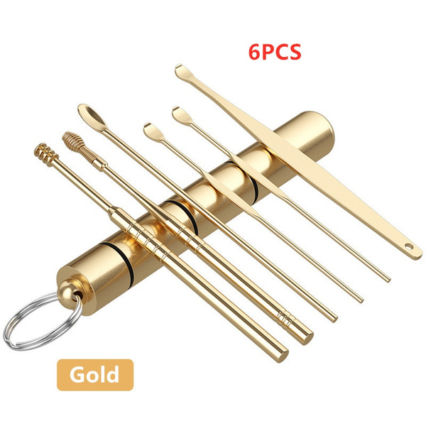 Portable Stainless Steel Ear Pick Set Gold, Rose Gold, Black, Ear Cleaning Decompression Artifact