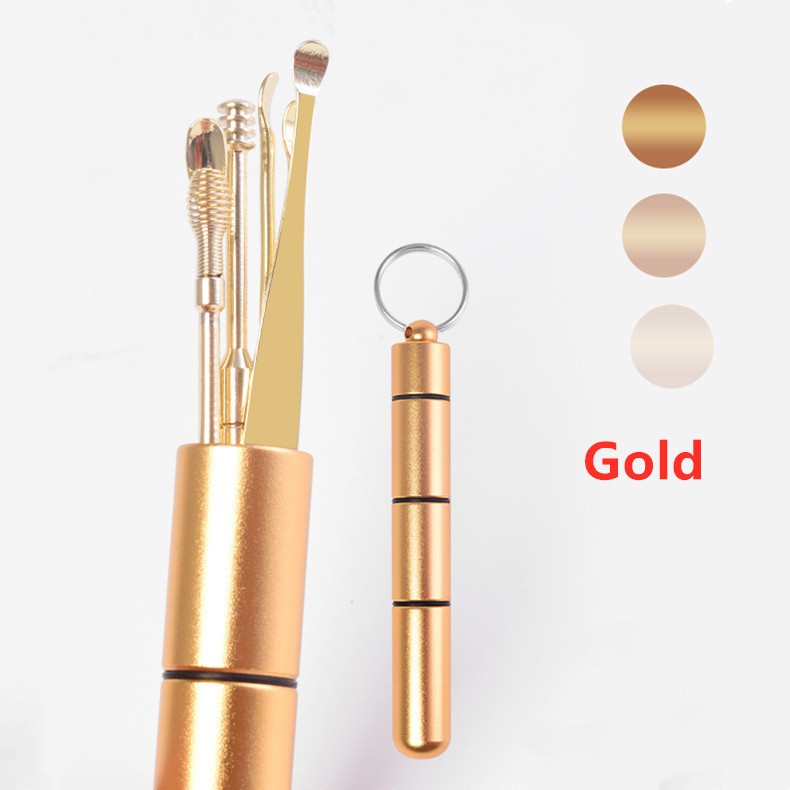 Portable Stainless Steel Ear Pick Set Gold, Rose Gold, Black, Ear Cleaning Decompression Artifact