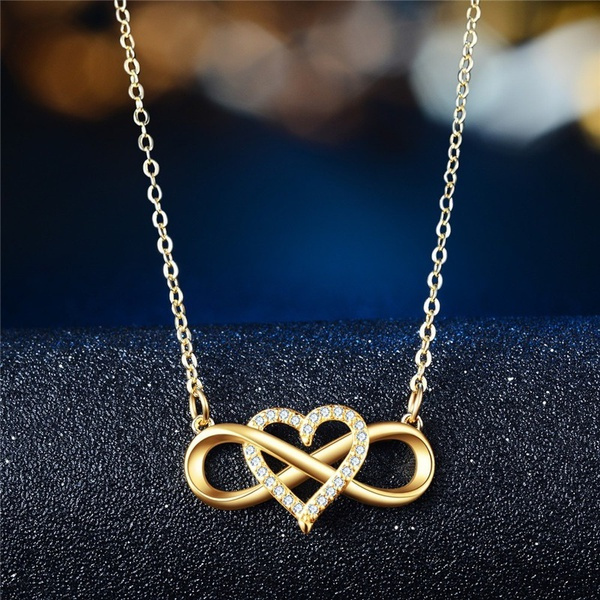 Gold Plated Love Necklace Lucky 8 Heart  Necklace  Silver Plated Simple necklace for women Rose Gold