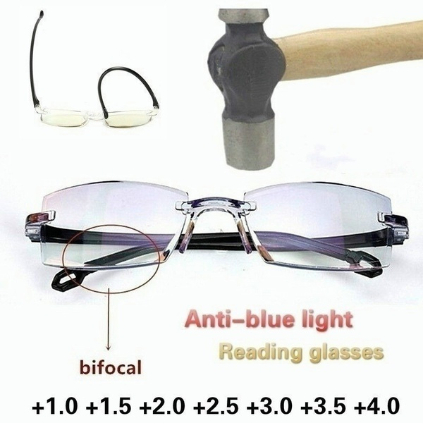 Rimless Reading Glasses Diamond-cut Progressive  Presbyopia Eyeglasses Blue Light Blocking Computer